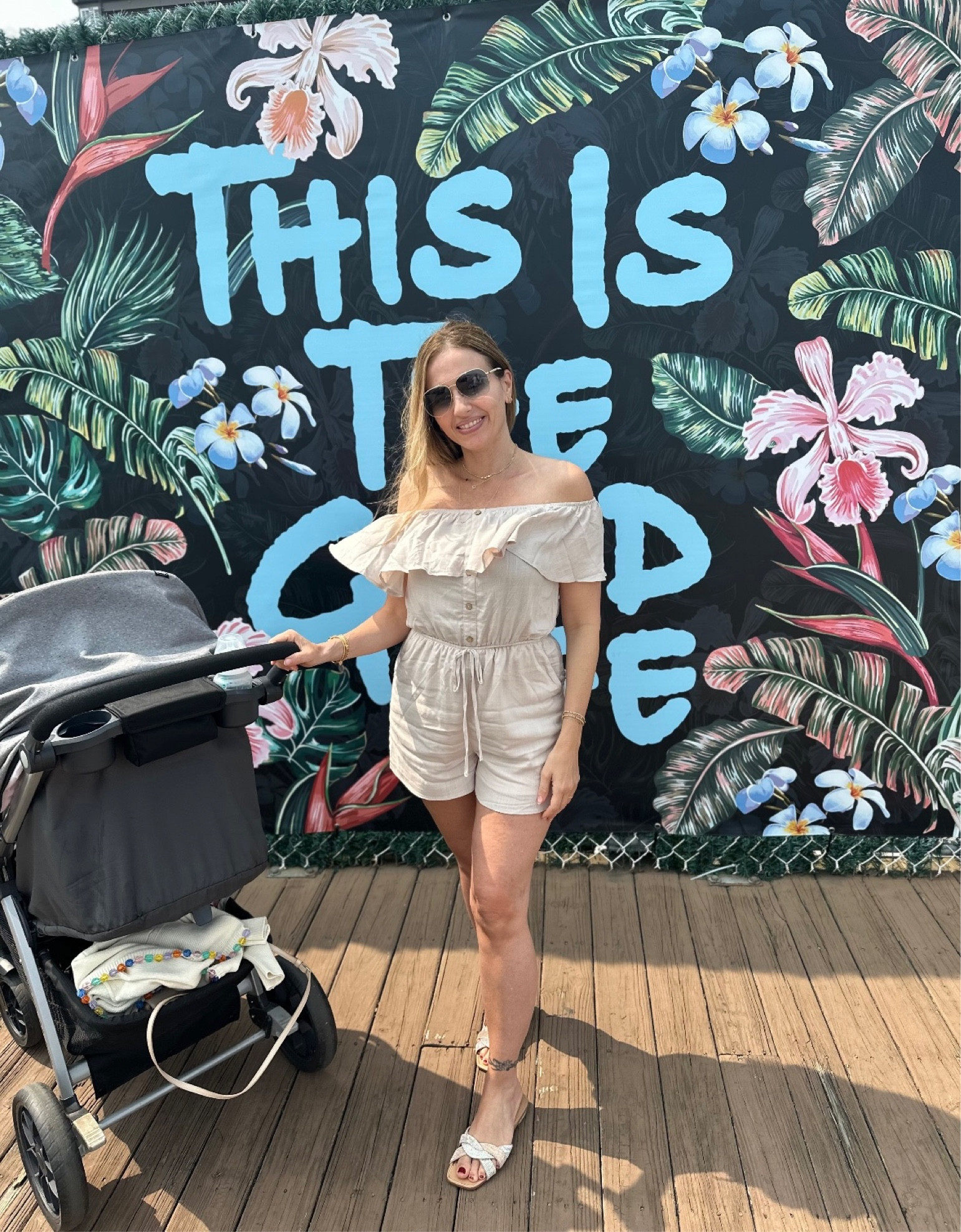 This sign is supposed to say “this is the good life” but leave it up to my husband not to tell me I’m blocking all the words 🤦🏻‍♀️🤷🏻‍♀️😂

This romper is very soft & keeps you cool all day. Linen like material for an elegant look as well. 

Big SALE happening at Morning Lavender & you can use code FAITHANDHAPPINESS for an additional discount 🥰