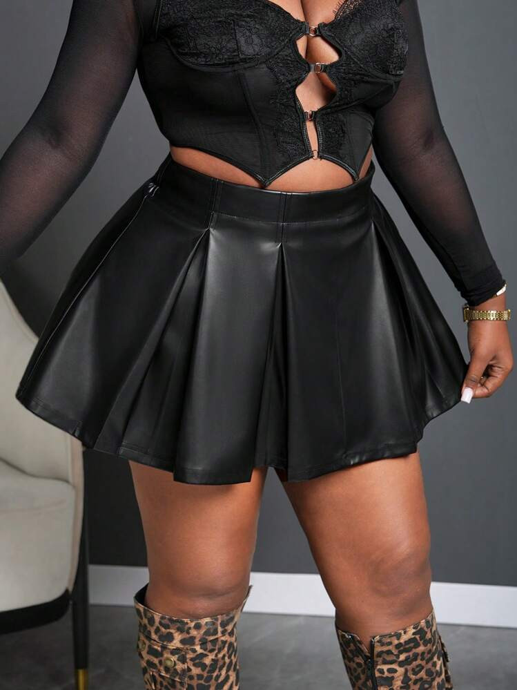 Slaydiva Plus Size Street Casual A-Line PU Plus Size Skirt-C | SHEIN