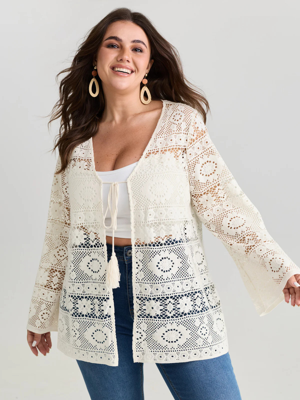 Lace Hollow Front-Tie Kimono | Bloomchic