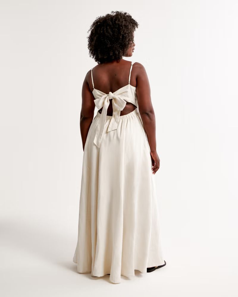 Premium Linen Bow Back Maxi Dress | Abercrombie & Fitch (US)