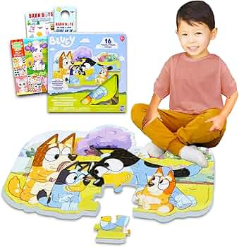 Disney Bluey Foam Puzzle Mat Set - 16 Pc Foam Floor Puzzle for Kids with Stickers and More | Blue... | Amazon (US)