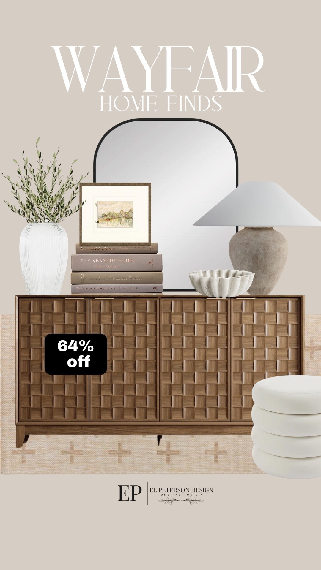 Wayfair 
New Home Finds
I can’t believe this beautiful sideboard is 64% off
Mirror
Table lamp
Vase
Decorative books
Bowl
Area rug
Ottoman
Artwork

#LTKHome