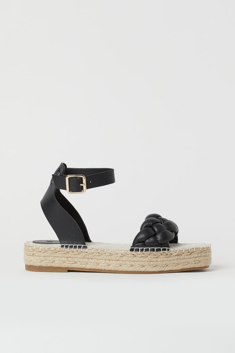 Espadrilles in imitation leather with a braided jute trim around the soles. Wide, braided strap o... | H&M (UK, MY, IN, SG, PH, TW, HK)