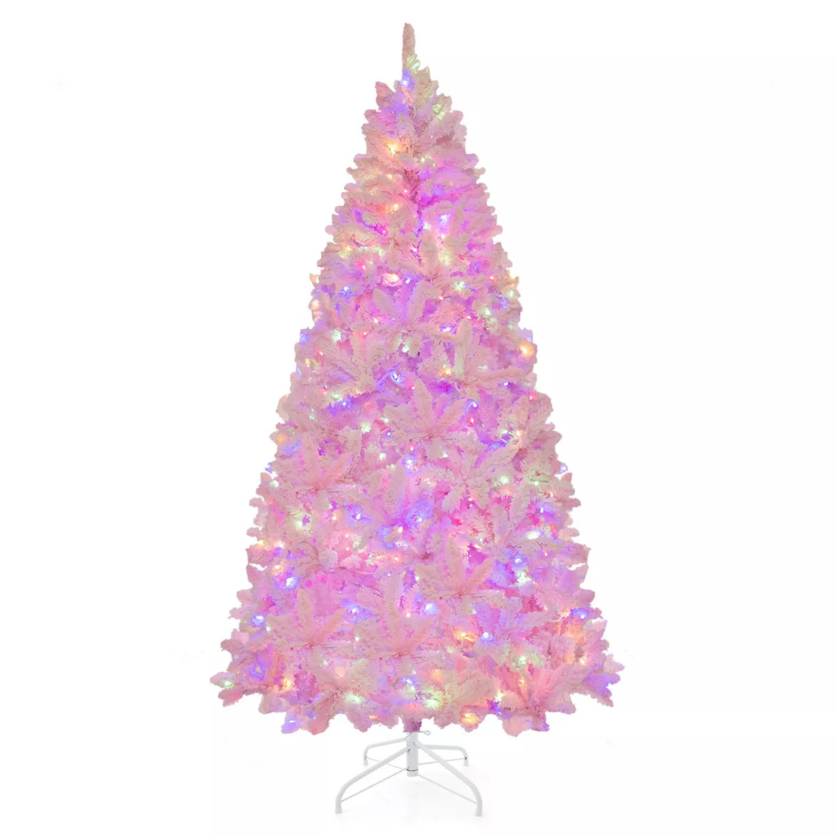 Costway 7 FT Flocked Artificial Christmas Tree Hinged with 500 LED Lights 1200 Branch Tips | Target