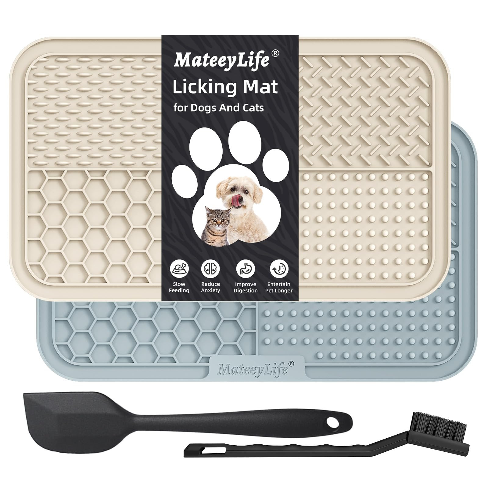 MateeyLife 2PCS Large Lick Mat for Dogs with Suction Cups, Slow Feeder Bowls, Cat Lick Mat for An... | Amazon (US)