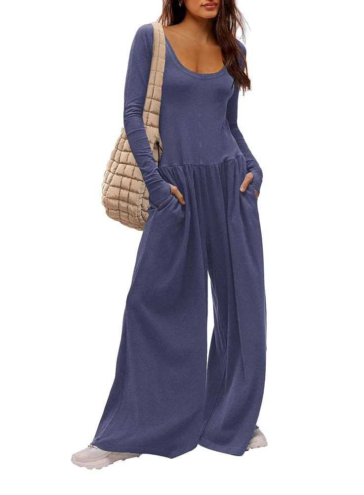 Yanekop Womens Overalls Loose Fit Long Sleeve Wide Leg Jumpsuit Dressy One Piece Casual Rompers O... | Amazon (US)