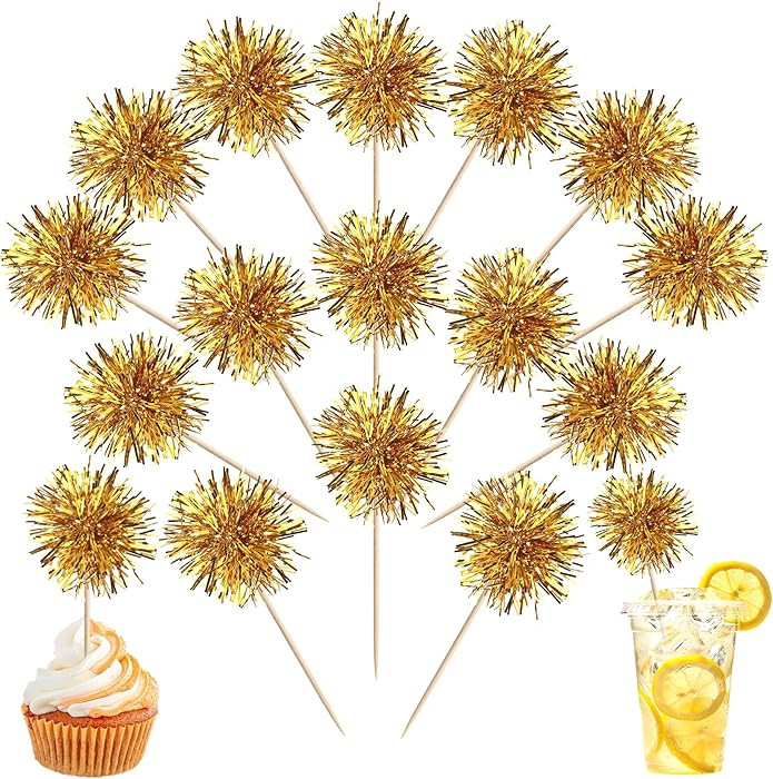 40 PCS Foil Firework Cupcake Toppers Fireworks Cupcake Picks Sparkle Tinsel Cake Decorations Cock... | Amazon (US)