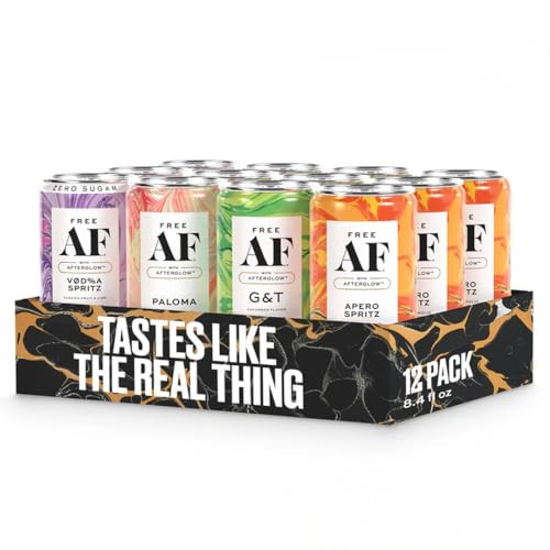 AF Drinks Non-Alcoholic Variety Pack | Alcohol Alternative Sparkling Cocktails with AFTERGLOW Botanical Warmth | Gluten-Free, Low-Calorie | 8.4 oz Cans | Amazon (US)
