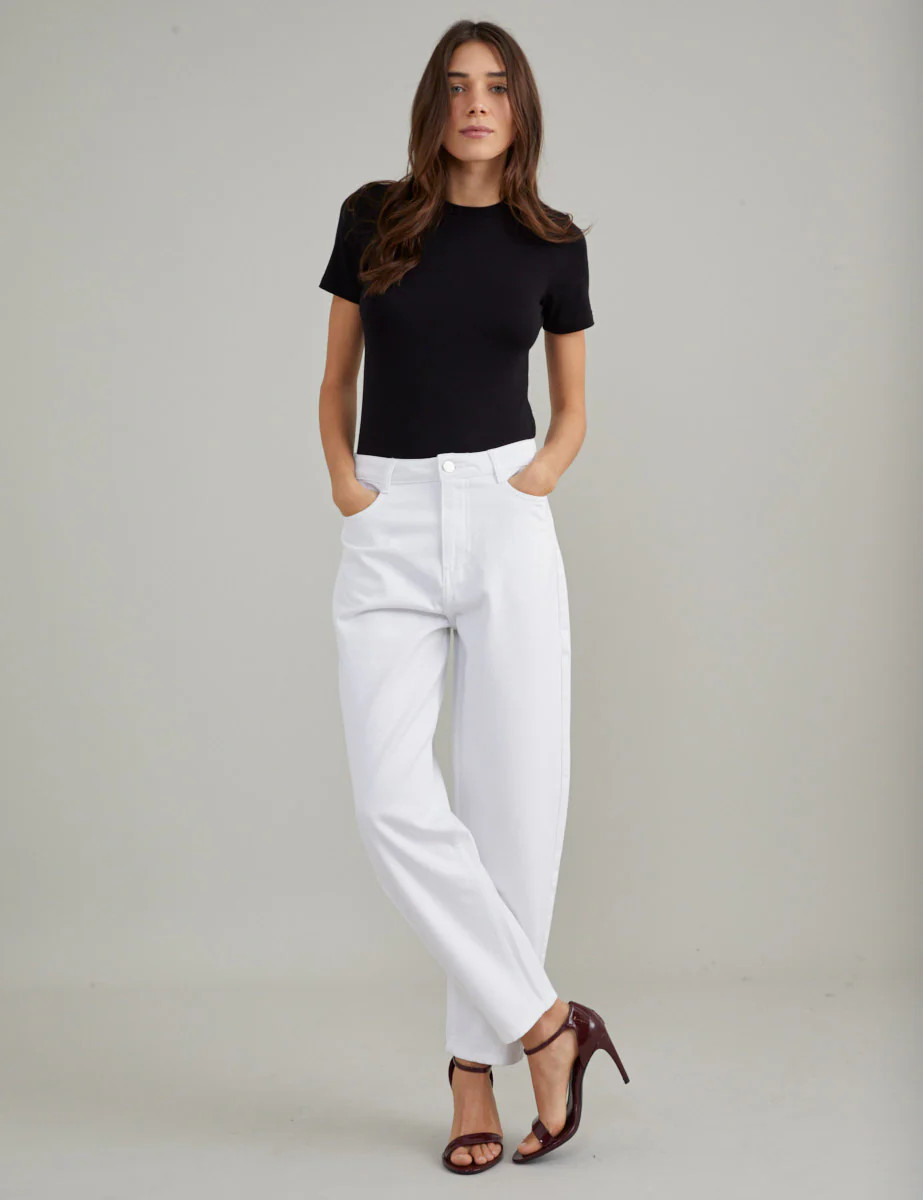 White High Rise Barrel Leg Jeans | Nobody's Child