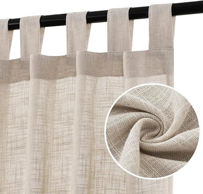 Linen Curtains Natural Linen Blended Curtains for Living Room Burlap Linen Textured Curtains Tab ... | Amazon (US)
