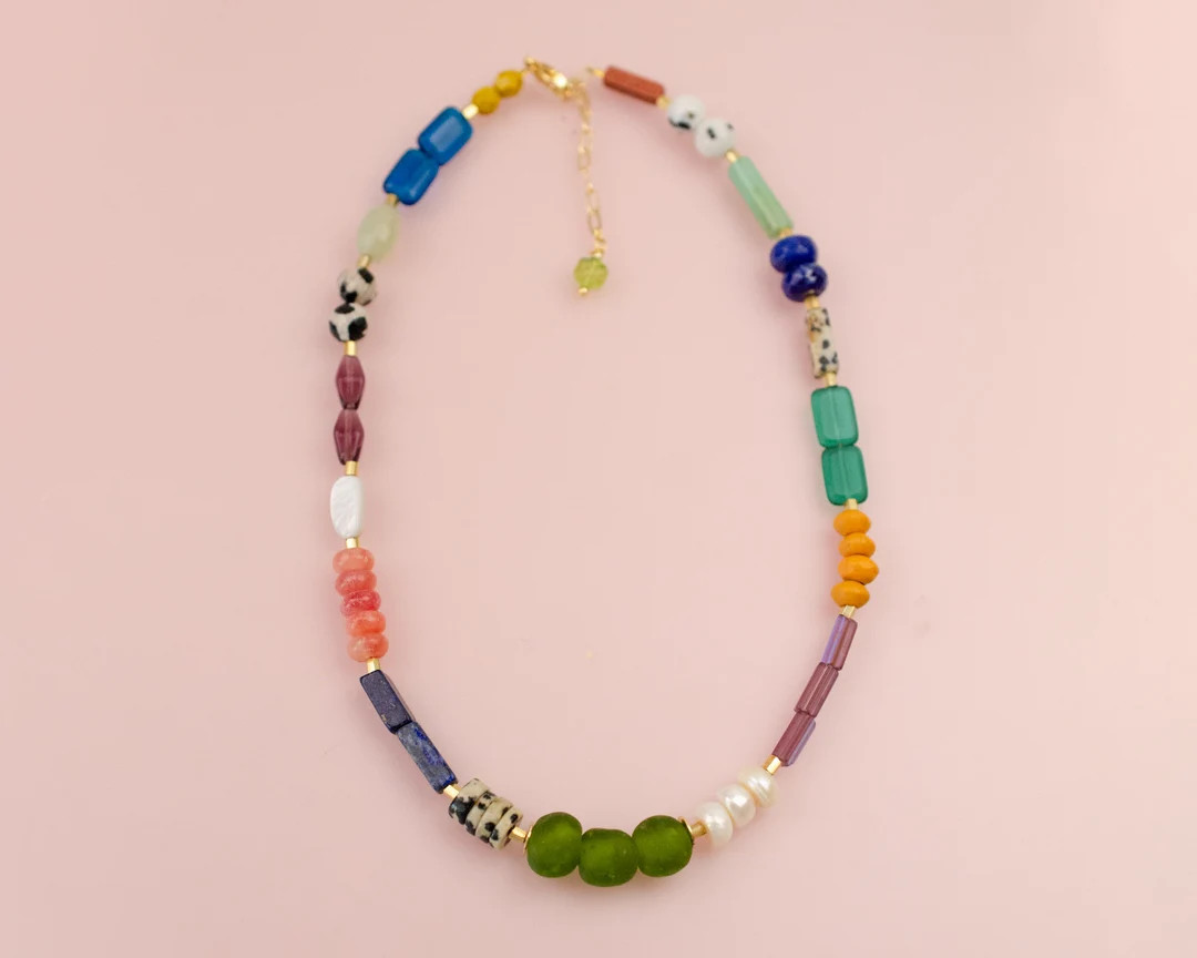 Colorful Beaded Necklace, Gemstone Beaded Necklace, Chunky Beaded Necklace, Handmade Jewelry, Gif... | Etsy (US)