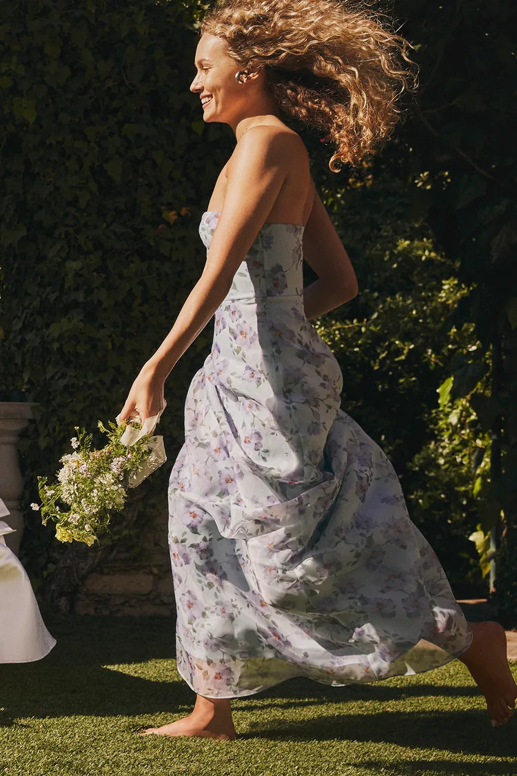 Chic Preciousness Light Blue Floral Organza Bustier Maxi Dress | Lulus