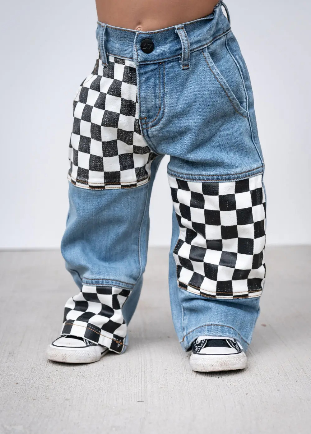 Checkered Patch Baggy Jeans | Little Trouble