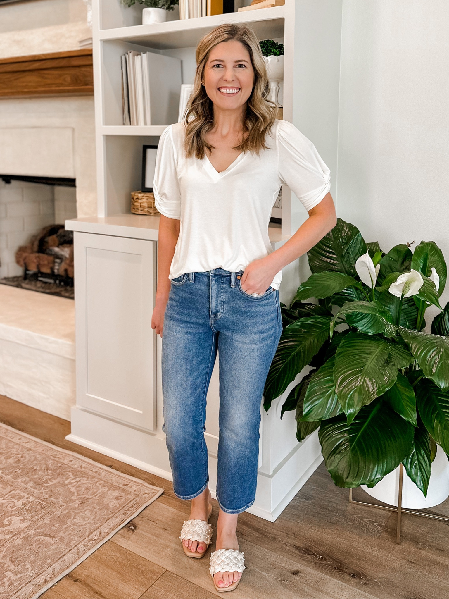 Use code: Jordan10 for 10% off this cute and comfy tee! Runs tts
Jeans- exact are sold out but similars linked
Pearl sandals-runs tts

#LTKstyletip #LTKshoecrush #LTKSeasonal