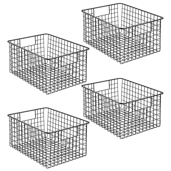 mDesign Metal Storage Basket Bin with Handles for Closets, 4 Pack - Black | Target
