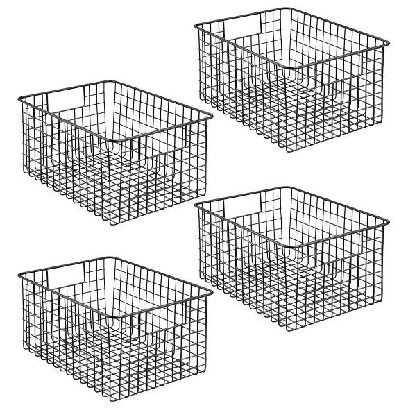 mDesign Metal Storage Basket Bin with Handles for Closets, 4 Pack - Black | Target