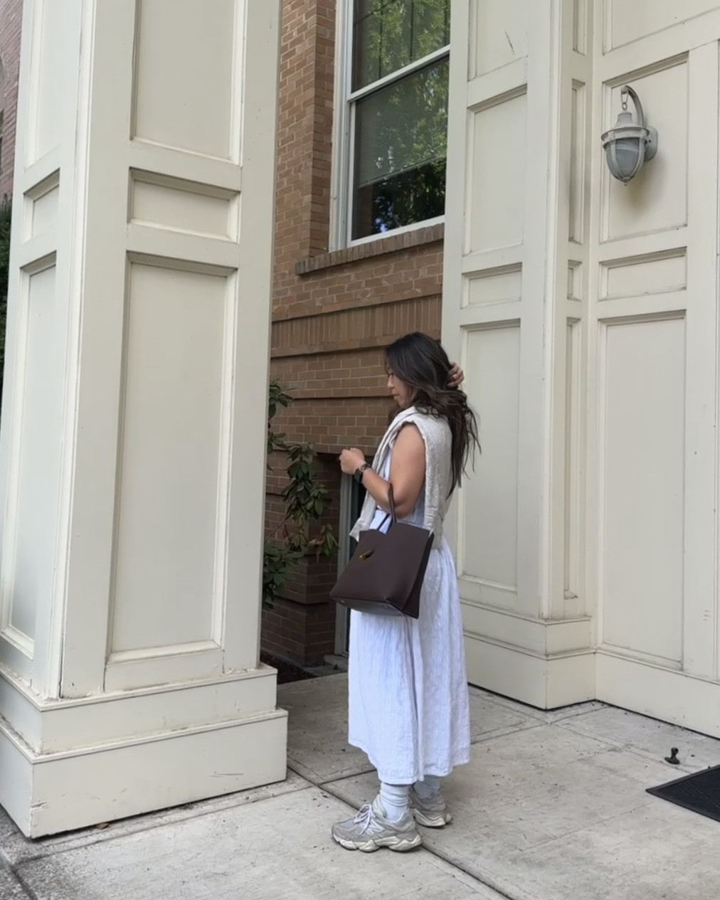New bag from Amazon. Ending summer with this lightweight white skirt crop set and my favorite new balances. @Beyond by Vera elevated casual

#LTKmomlife #LTKootd #LTKMidsize