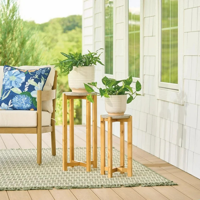 Better Homes & Gardens 2 Pack Gray Cement Wood Plant Stand | Walmart (US)