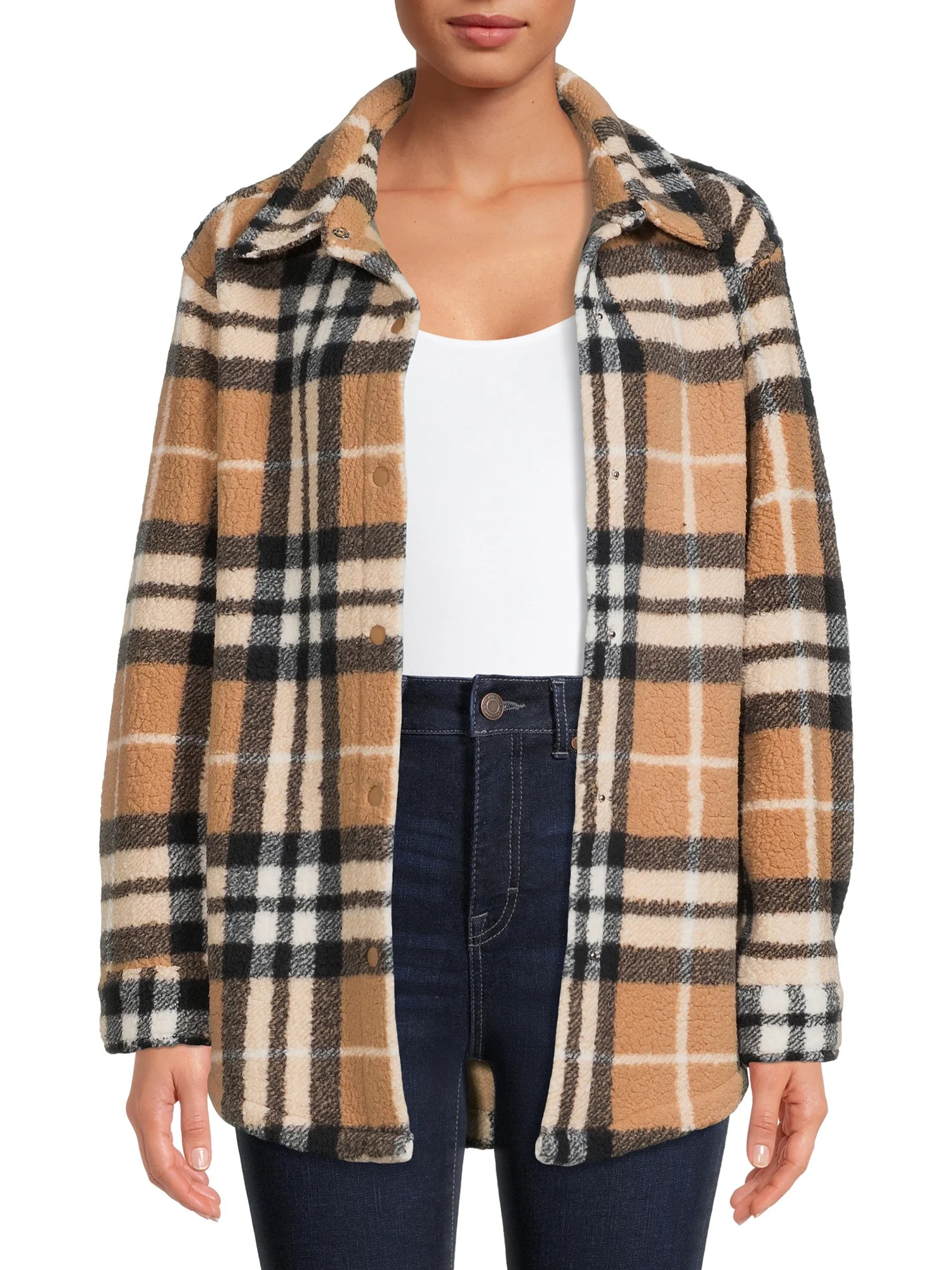 Jason Maxwell Women's Fleece Plaid Shirt Jacket | Walmart (US)