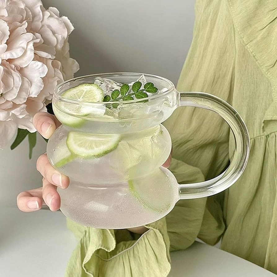 2 Pcs Ribbed Glass Cups, Creative Drinking Glasses with Handle, Wave Can Shaped Glass Cups Iced C... | Amazon (US)