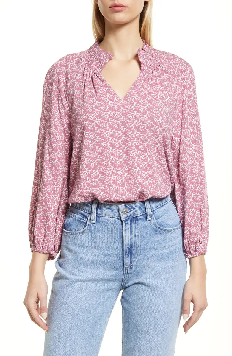 Floral Print Split Neck Shirt | Nordstrom