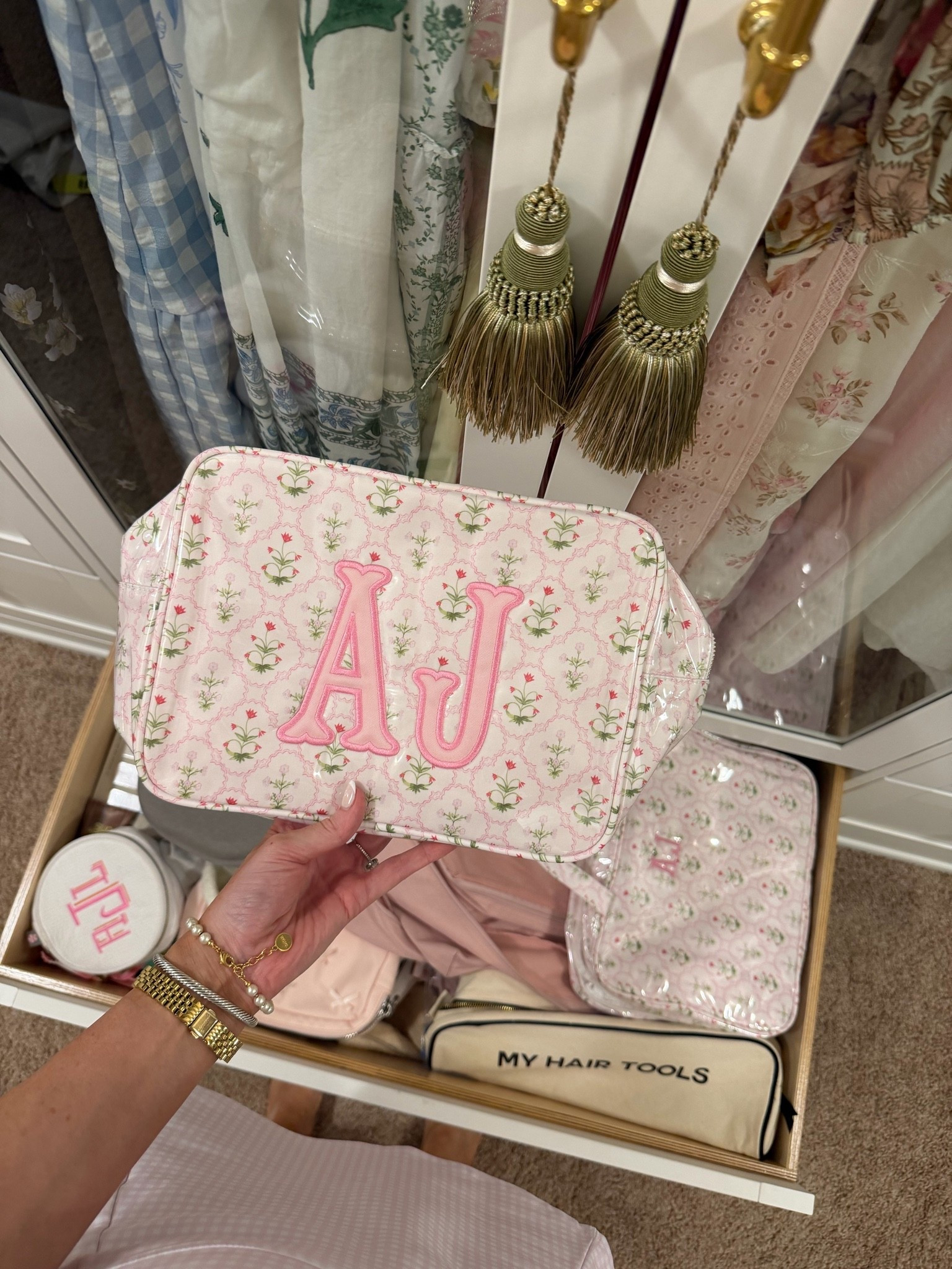 My travel pouches are on major sale!! This is the xl size and I also love the hanging toiletries bag. They would make for a cute gift for a college student, mom to be, or anyone who loves cute organization! Use for your diaper bag, car organization, and travel, of course!

#LTKSaleAlert