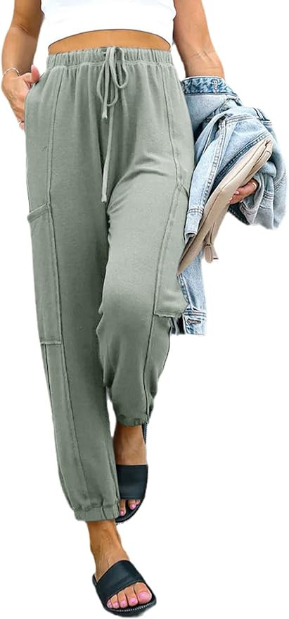 Dokotoo Womens Joggers 2023 Soft Casual Loose Drawstring High Waisted Elastic Joggers Pants with ... | Amazon (US)