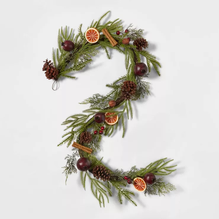 6' Mixed Greenery with Faux Fruit Artificial Christmas Garland Green - Wondershop™ | Target