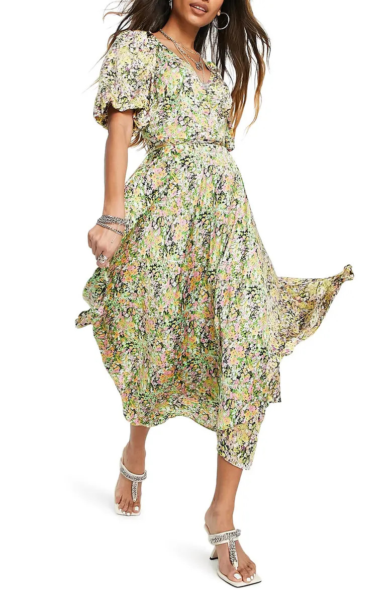 Floral Puff Sleeve Midi Dress | Nordstrom