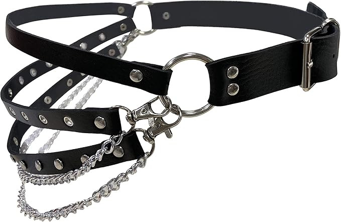 MILAKOO Women's Body Chain Belt Leather Gothic Punk Waist Black Chains Belt Adjustable | Amazon (US)