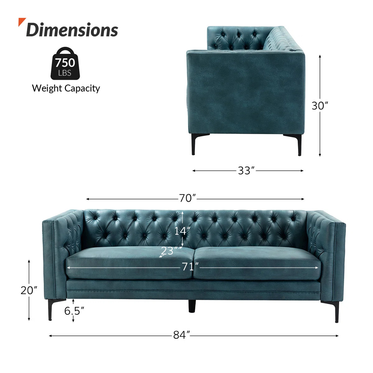 Brinna Contemporary 84" Upholstered Button-tufted Sofa with Metal Legs | Wayfair North America