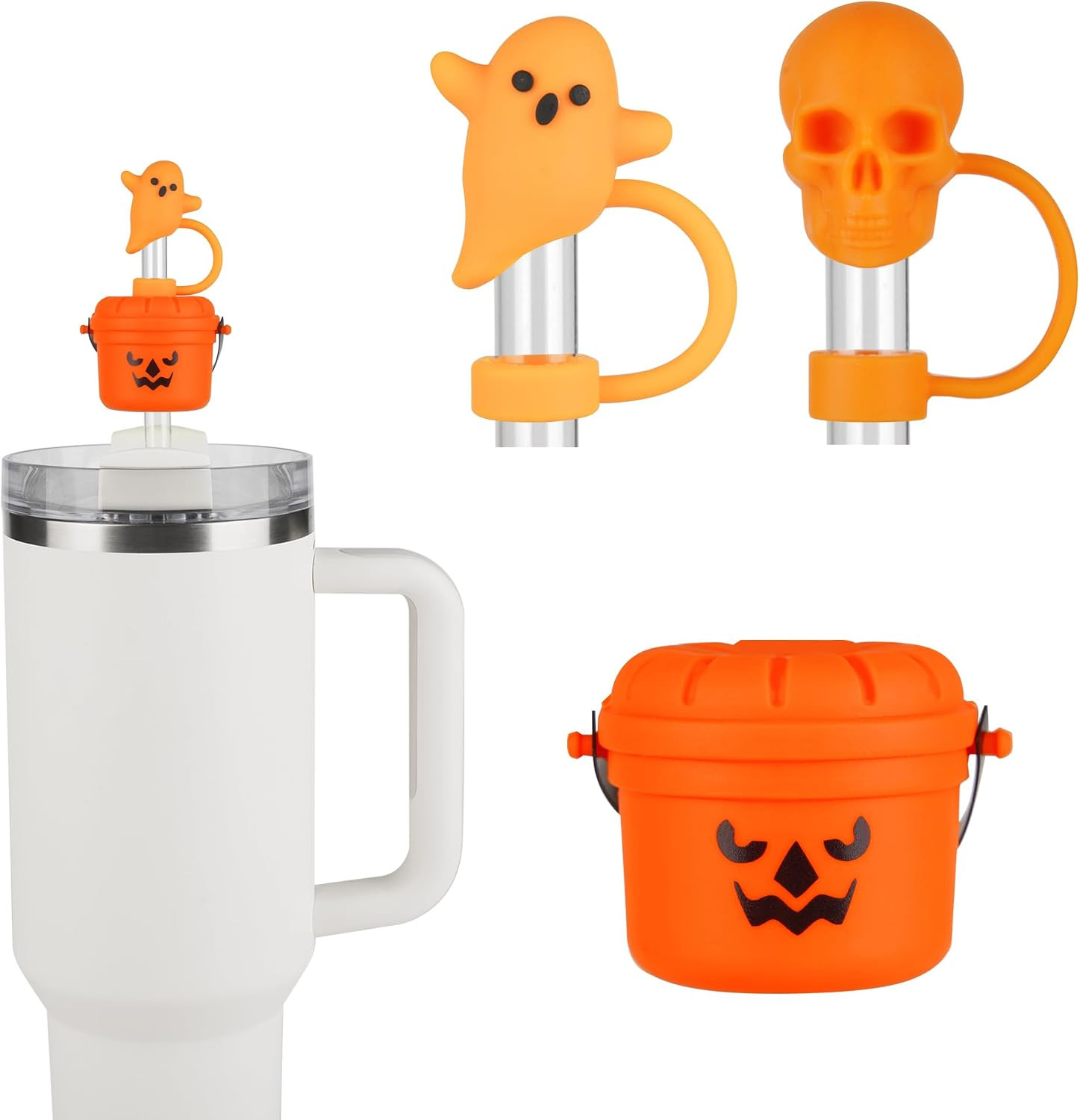 Funny Halloween Buckets Straw Covers for Stanley Cup - Cute Ghost Skull Toppers Compatible With 30&40 OZ 10mm Straw - Halloween Covers Cap for Tumble Cups | Amazon (US)