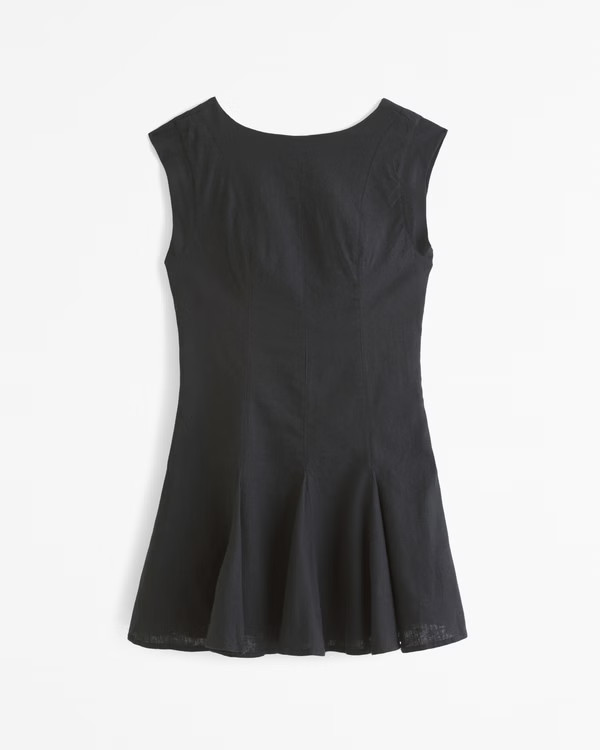 Linen-Blend Godet Mini Dress | Abercrombie & Fitch (US)