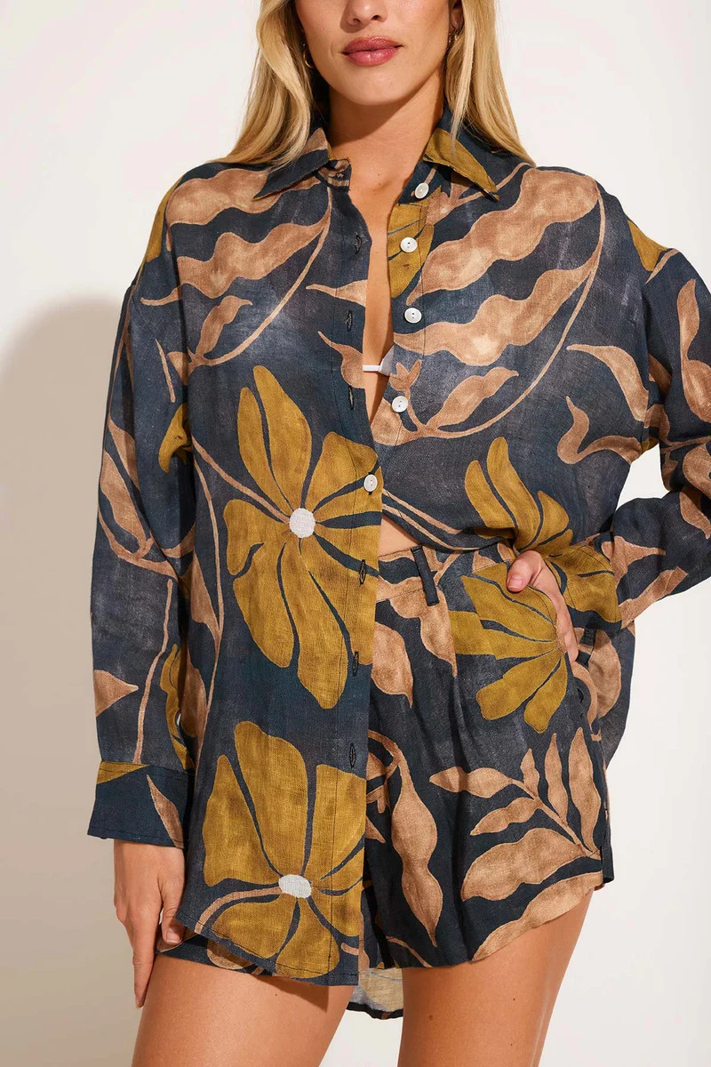 Playa Linen Boyfriend Shirt - Kelp Flower EcoLinen | Vitamin A