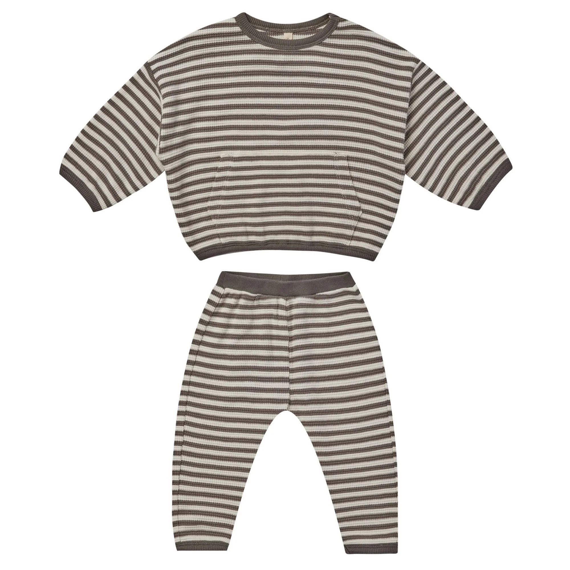 Organic Waffle Top & Pant Set, Charcoal Stripe | SpearmintLOVE