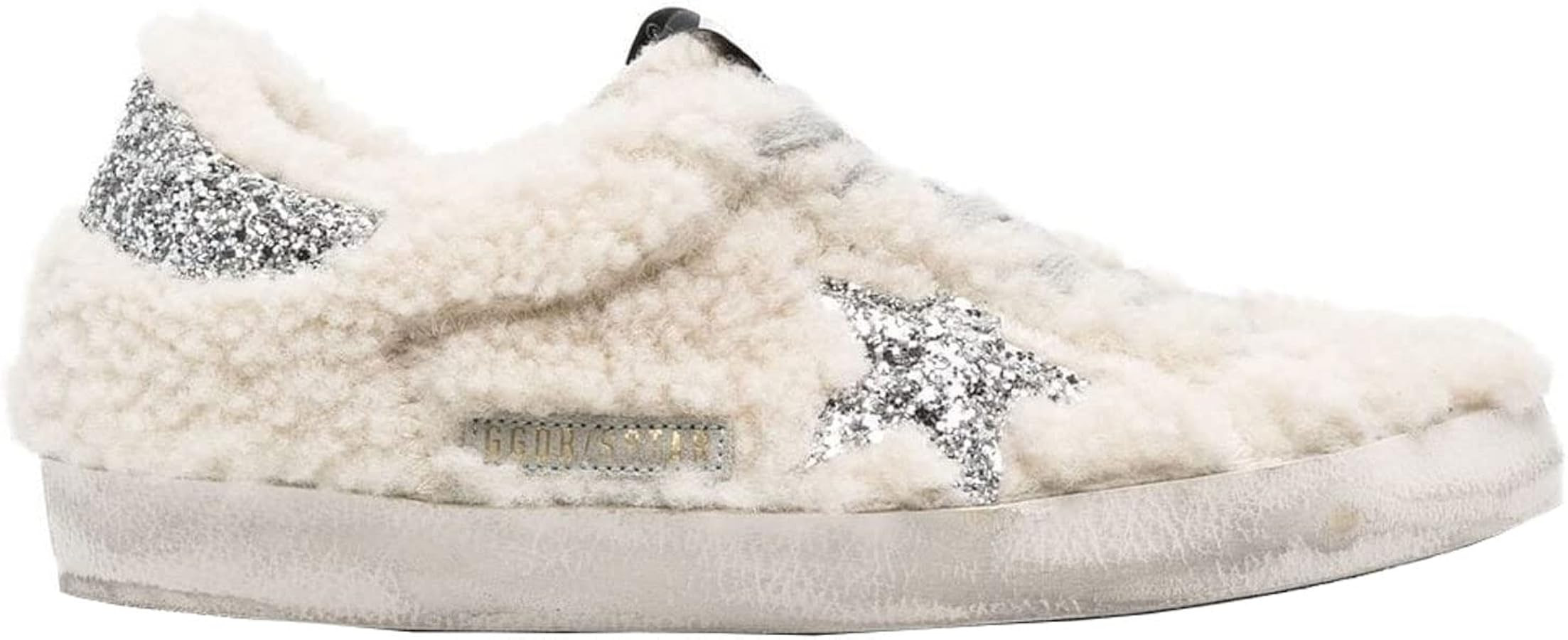 Golden Goose Super-Star Shearling Upper Glitter Star and Heel Womens Distressed Sneakers | Amazon (US)
