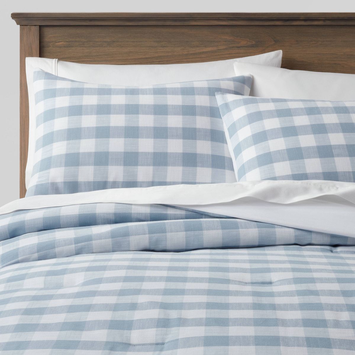 Full/Queen Yarn-Dyed Gingham Comforter & Sham Set Light Blue - Threshold™ | Target