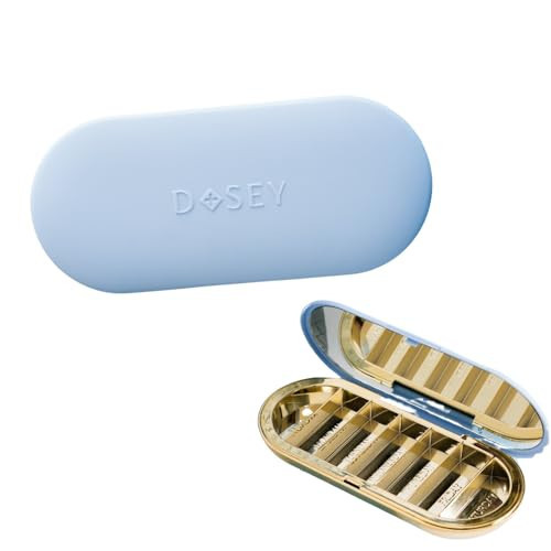 Dosey Compact Travel Pill Organizer - Pill Case with 7 Compartments for Medicine Storage & Protection – Stylish & Elegant Medication Organizer with Mirror, Blue | Amazon (US)