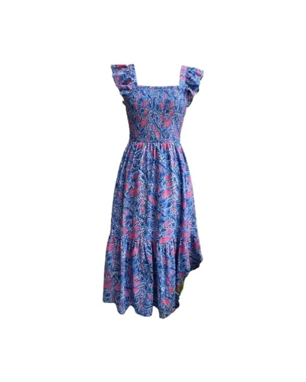 Blue Floral Print Mini Frill Sleeve Sqaure Neck Dress | Party Wear Dress | Sleeveless Dress |Fril... | Amazon (US)