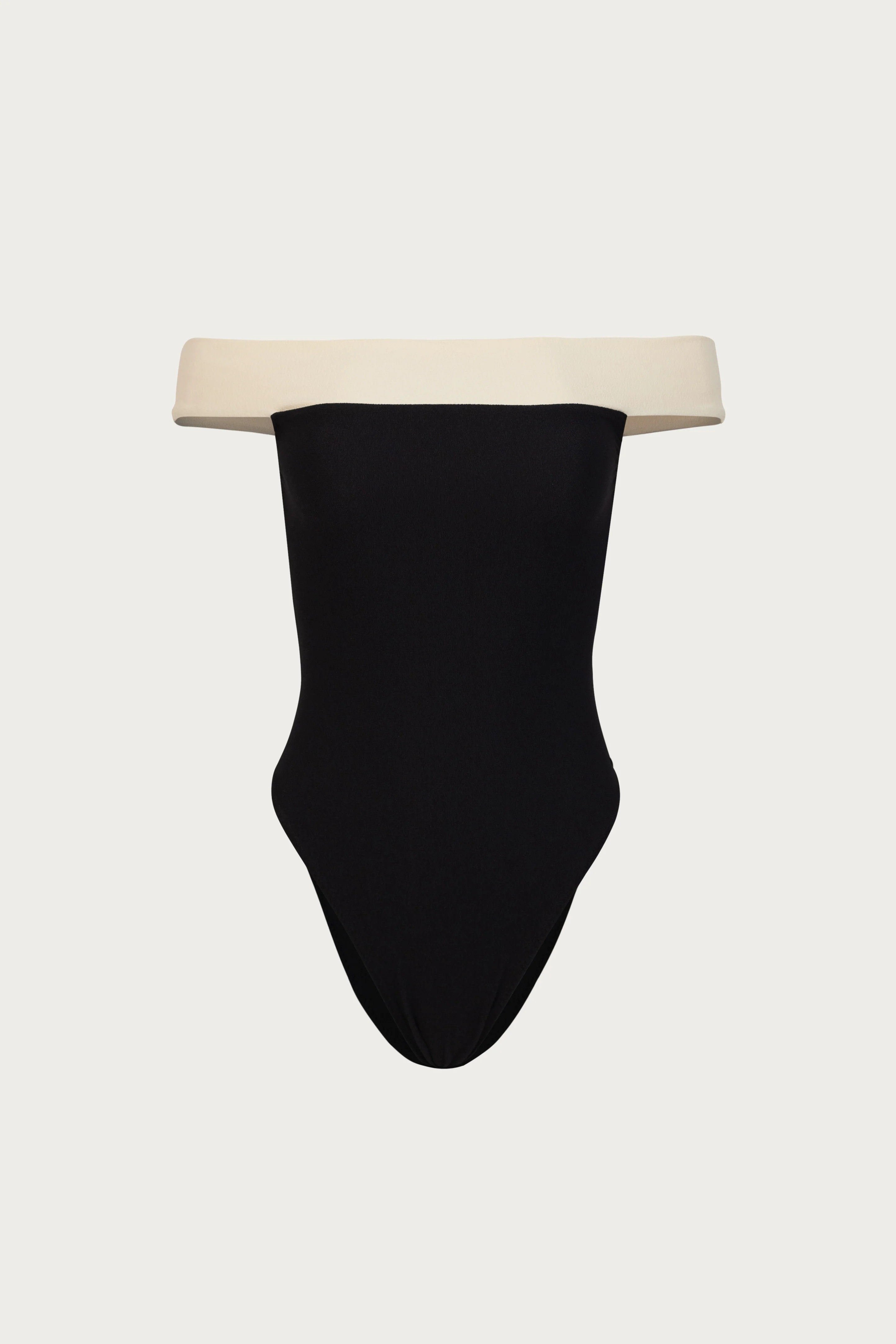 Off Shoulder One Piece (Faux Suede Black/Cream) | SAME