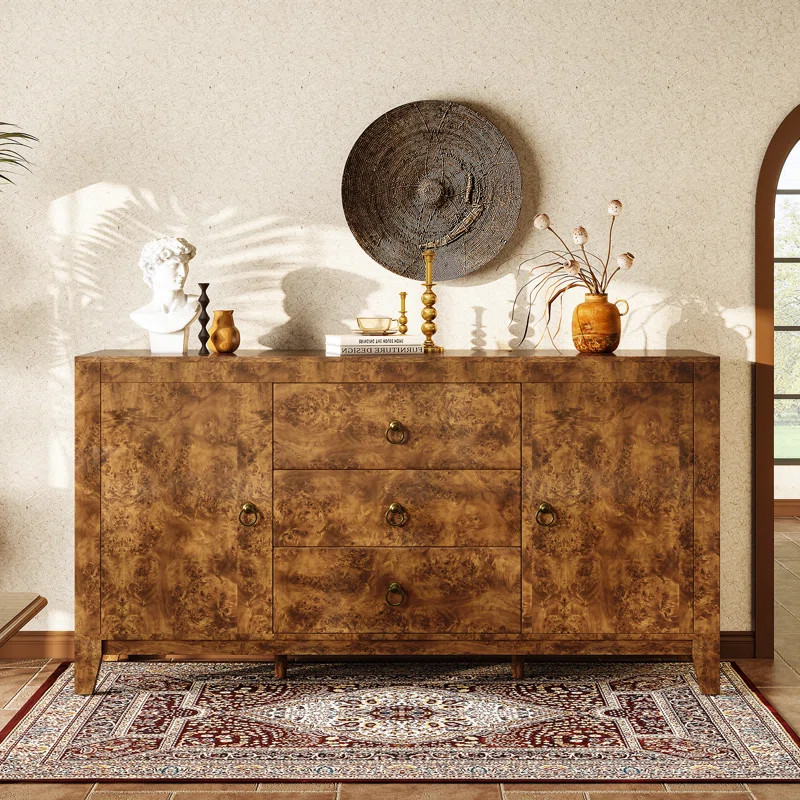 Dorne 60" High Gloss Burl Buffet Sideboard Cabinet | Wayfair North America