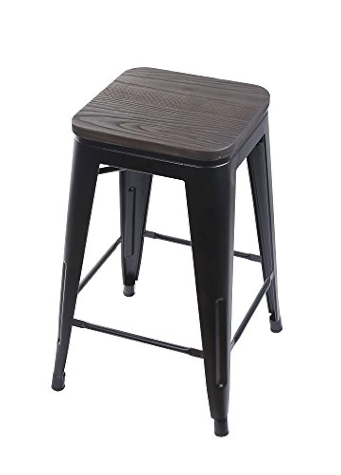 GIA Black 24" Metal Stool with Wooden Seat(1 PACK) - Counter Height Square Backless - Tolix Style -  | Amazon (US)