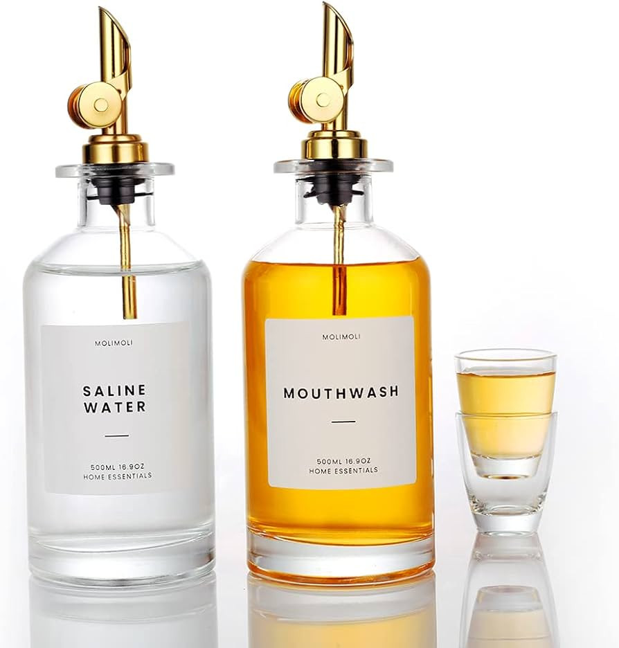 Molimoli 350ml/11.8 Oz Mouthwash Dispenser For Bathroom With Cups Reusable, Mouthwash Decanter, M... | Amazon (US)