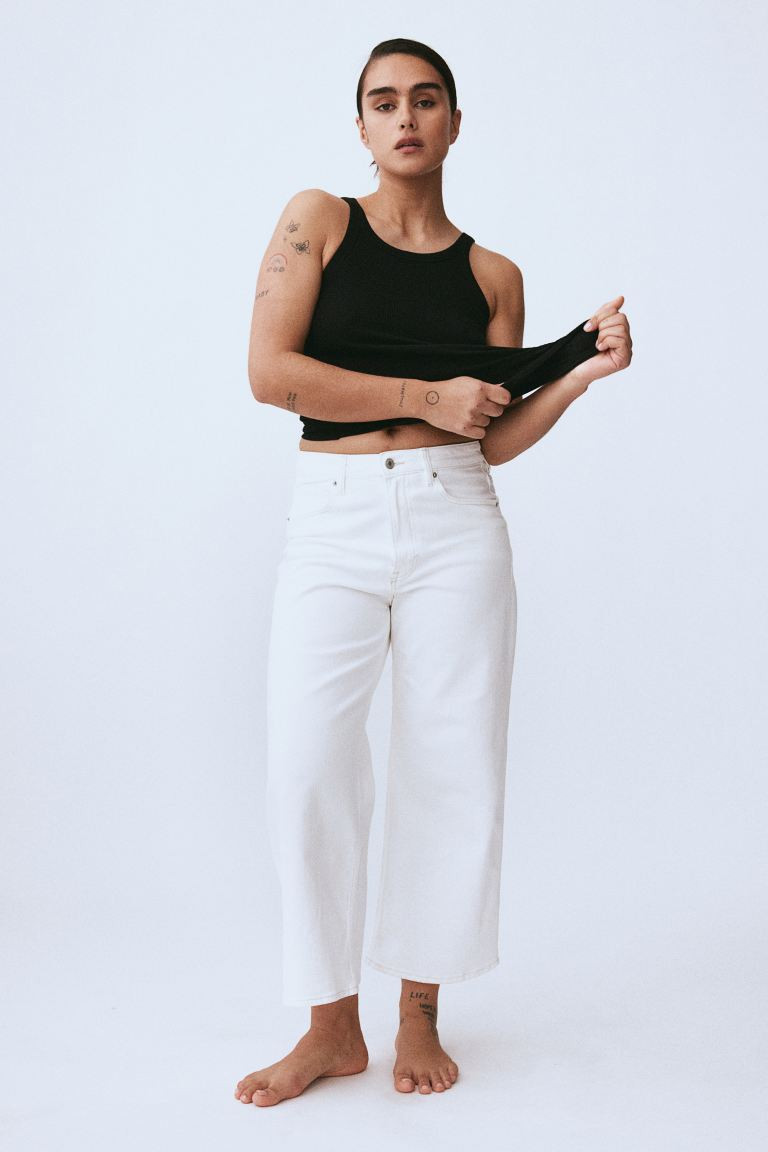 Wide High Cropped Jeans - High waist - Ankle-length - White - Ladies | H&M US | H&M (US + CA)