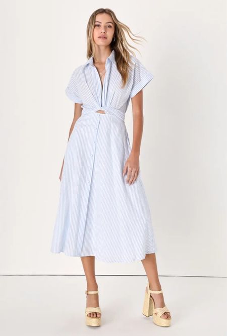 Adorable Impression White and Blue Midi Dress With Pockets

#LTKover40 #LTKfindsunder100