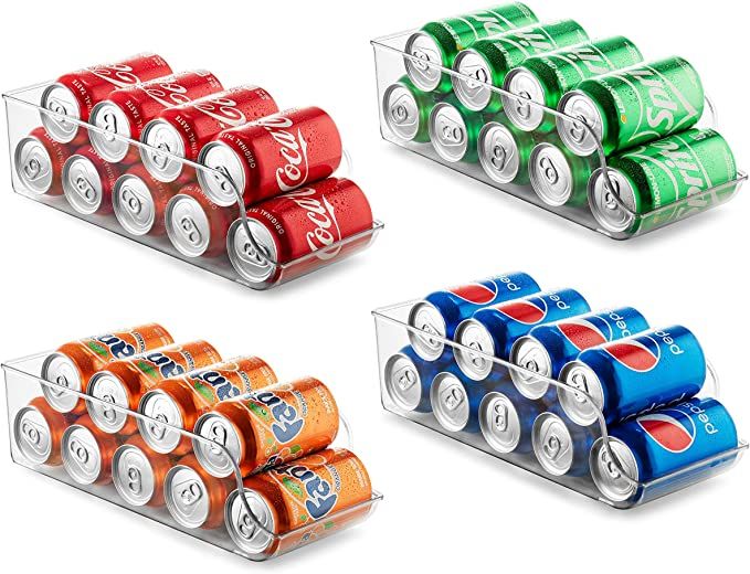 Set of 4 Refrigerator Organizer Bins Pop Soda Can Dispenser Beverage Holder for Fridge, Freezer, ... | Amazon (US)