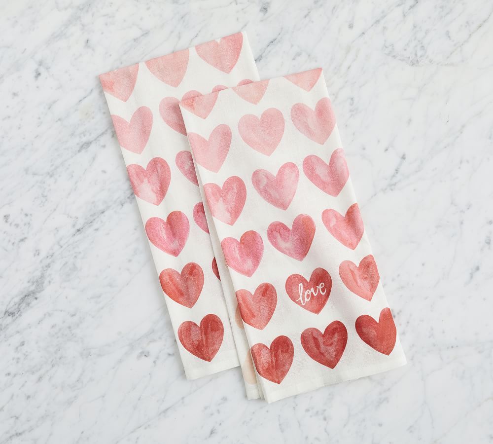 Watercolor Heart Cotton Tea Towels - Set of 2 | Pottery Barn (US)