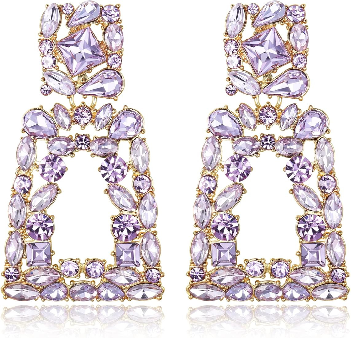 Flyonce Rectangle Dangle Earrings for Women Girls, Rhinestone Crystal Geometric Statement Earring... | Amazon (US)