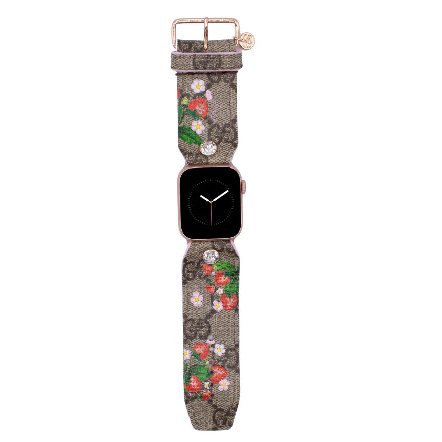 Limited Edition - "Berry Sweet" on Upcycled Brown Webbed GG Watchband | Sparkl