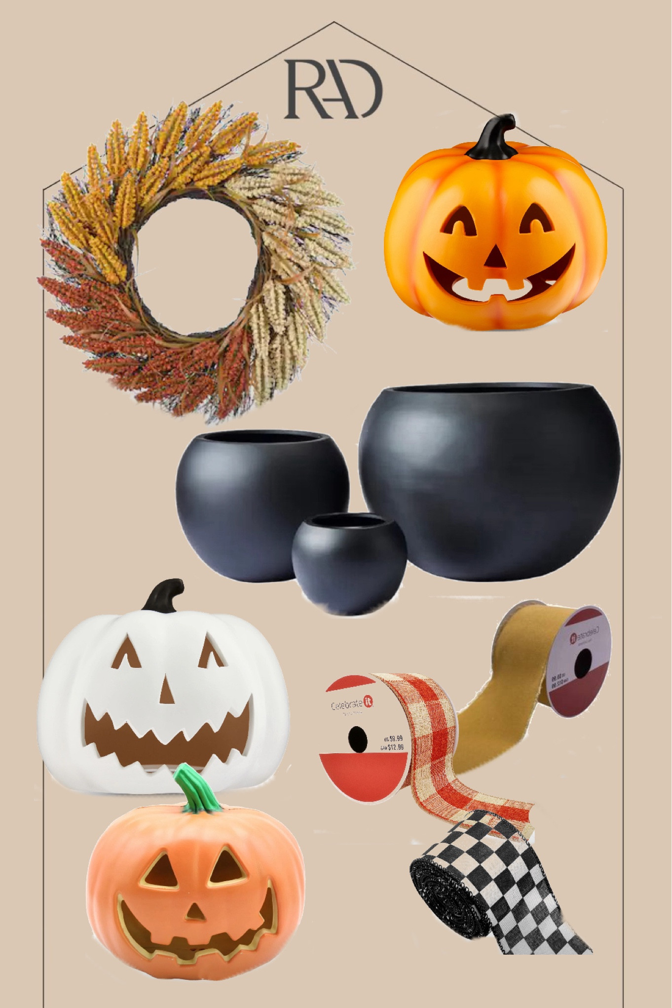 Fall/halloween porch 

Light up jack lanterns 

Large planter pots for mums

Faux realistic mums on sale 

Harvest wreath

Ribbons for wreath

#LTKhome #LTKHalloween #LTKSeasonal